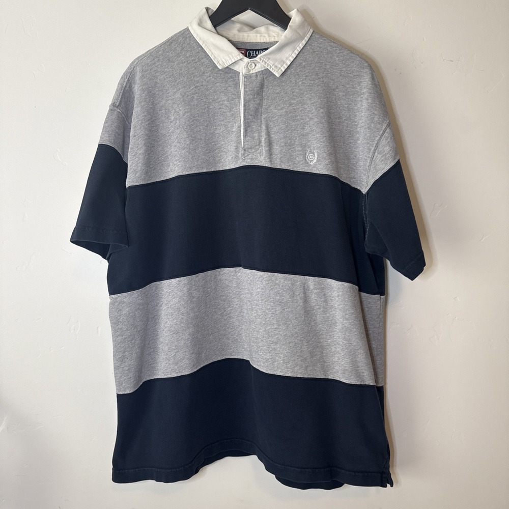 Vintage 90s Chaps Ralph Lauren Rugby Polo Shirt XXL Grey Navy Colorblock